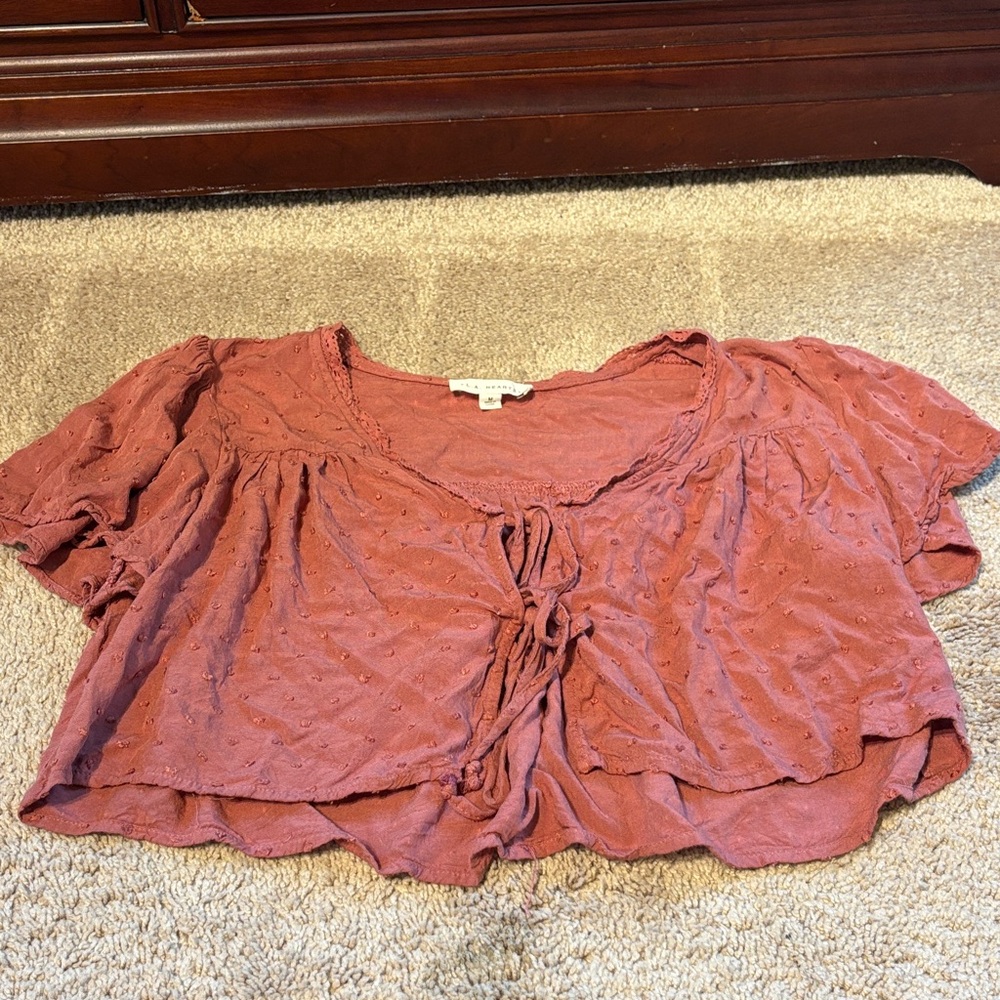 La Hearts Rust-Pink Tie-Front Crop Top